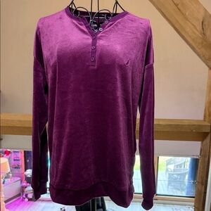 Nautica Deep Plum Velour Henley Pajama Top